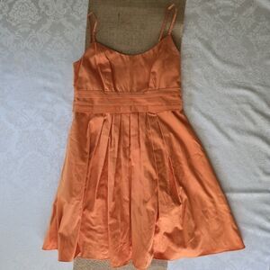 Orange Pleated A-Line Mini Dress Spaghetti Strap Prom Bridesmaid Size 12